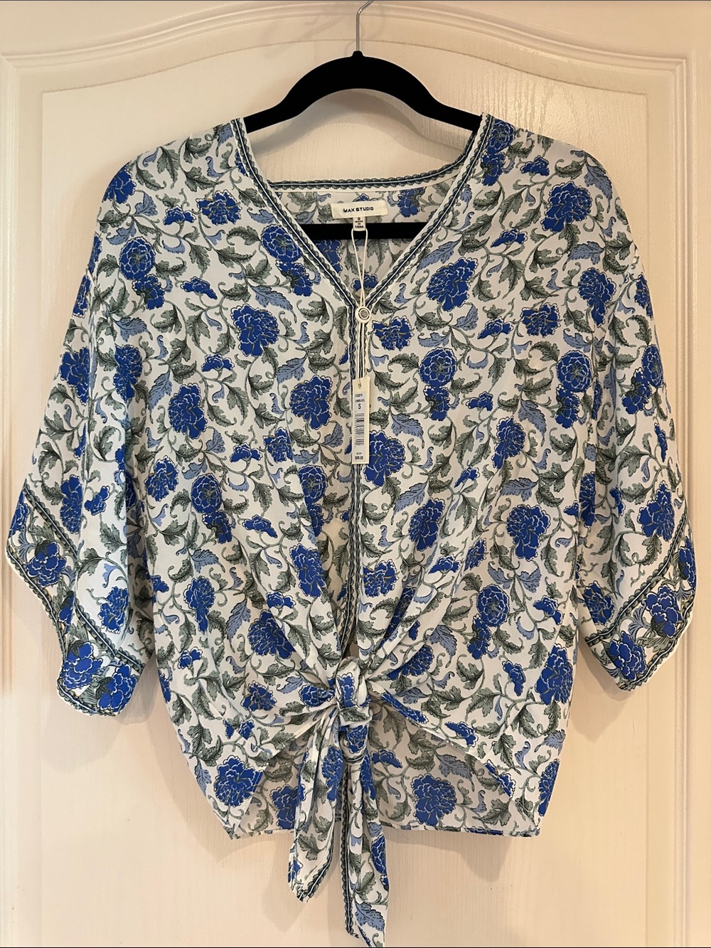 Max Studio Blue Floral Tie-Front Tunic